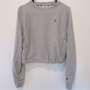 Victoria secret pink grey cropped sweater with elastic drawstring